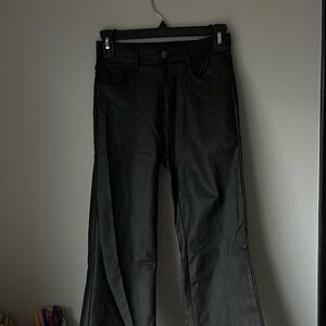 Classic Black fake leather Women's flare Jeans